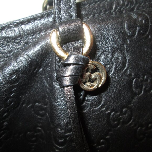 GUCCI Italy Black Leather Logo Tote Style Double Handle Handbag Style # 323671 - Picture 5 of 16